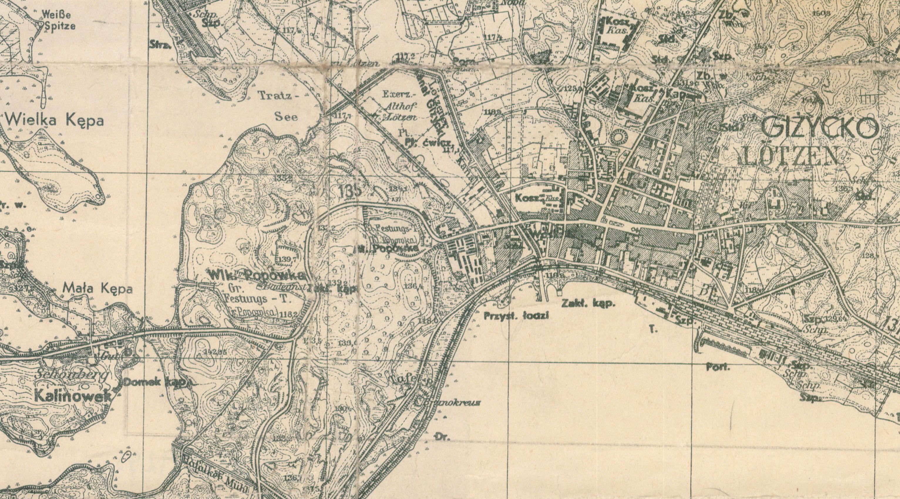 Mapa Giżycka z 1947 r. Mapa Giżycka z 1947 r. na podstawie mapy niemieckiej z 1926 r.