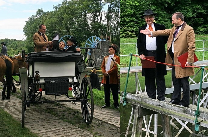 Inscenizacja na górnym stanowisku pochylni Buczyniec Inscenizacja w 150. rocznicę otwarcia Kanału Elbląskiego na pochylni Buczynie, w sierpniu 2010 r.