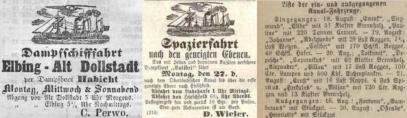 Ogłoszenia żeglugowe parowców pasażerskich XIX-wieczne ogłoszenia żeglugowe parowców pasażerskich w gazetach elbląskich. Lata 60. XIX w.